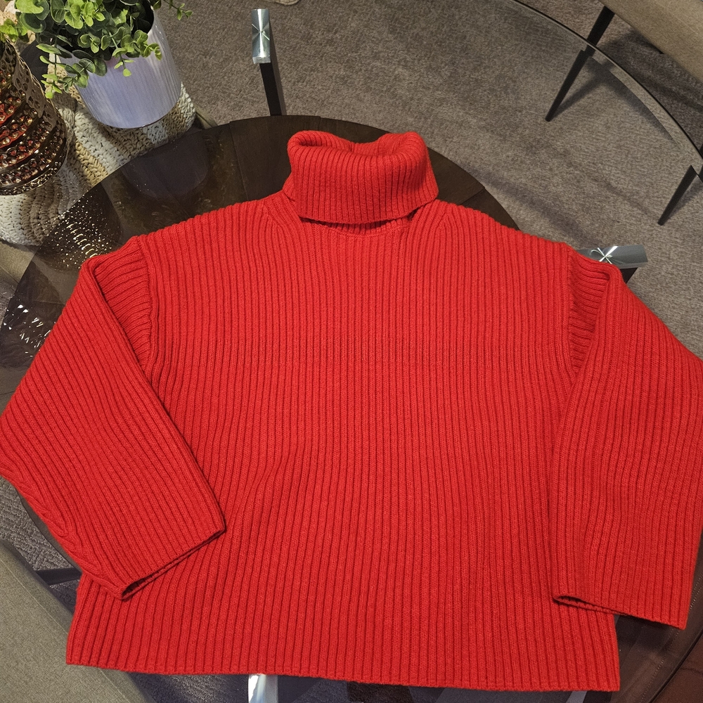 Women's  Cropped Red Turtleneck Sweater